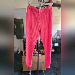 Womens Vibrant Pink Textured Leggings